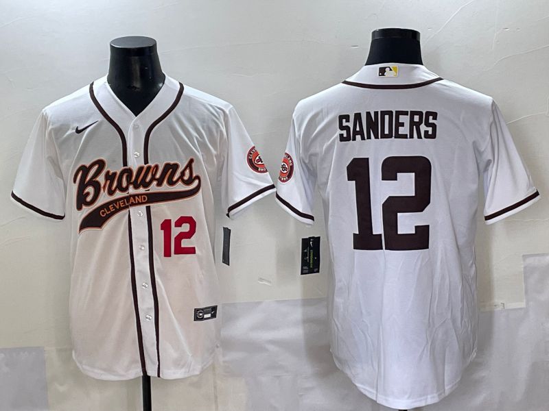 Men 2025 Cleveland Browns #12 Sanders White Joint Name Nike Limited NFL Jersey style 4->cleveland browns->NFL Jersey
